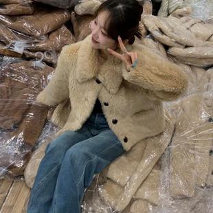 托卡羊羔毛皮草女短款翻领小个子加厚羊剪绒大衣皮毛一体外套2025