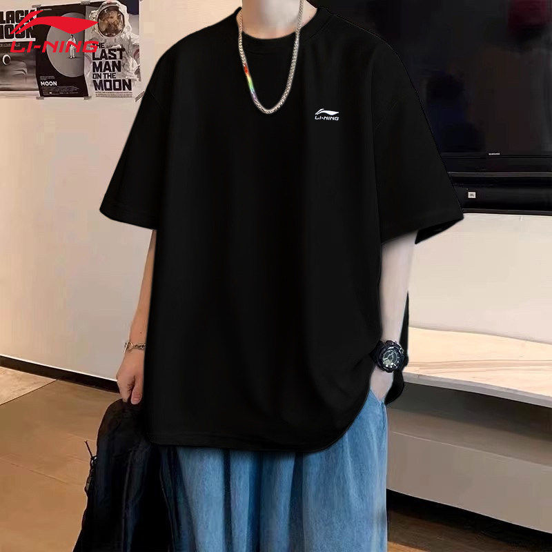 李宁男子运动短袖2026夏季青少年纯棉潮流时尚百搭刺绣百搭套头衫