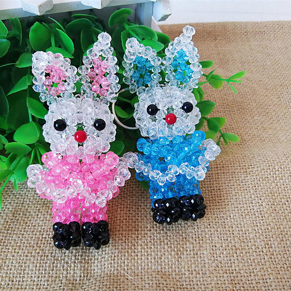 精灵手工串珠小兔子半成品 diy散珠材料包 珠子编织卡通站裙兔