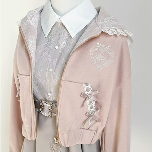 萝莉塔服饰褶边蝴蝶结连帽卫衣外套短款产系