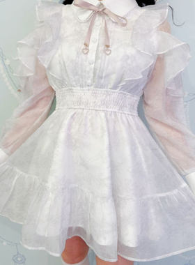 rojita欧根纱印花荷叶边蝴蝶结连衣裙1513202