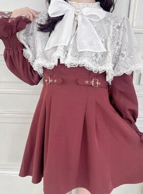 斗篷ROJITA腰带量产型女士 假两件迷你蝴蝶结薄纱连衣裙