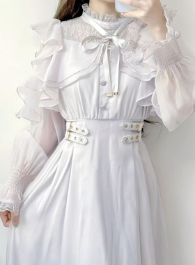 日系甜美蝴蝶结长袖Lolita裙子洛丽塔长袖裙子op裙清新可爱公主风