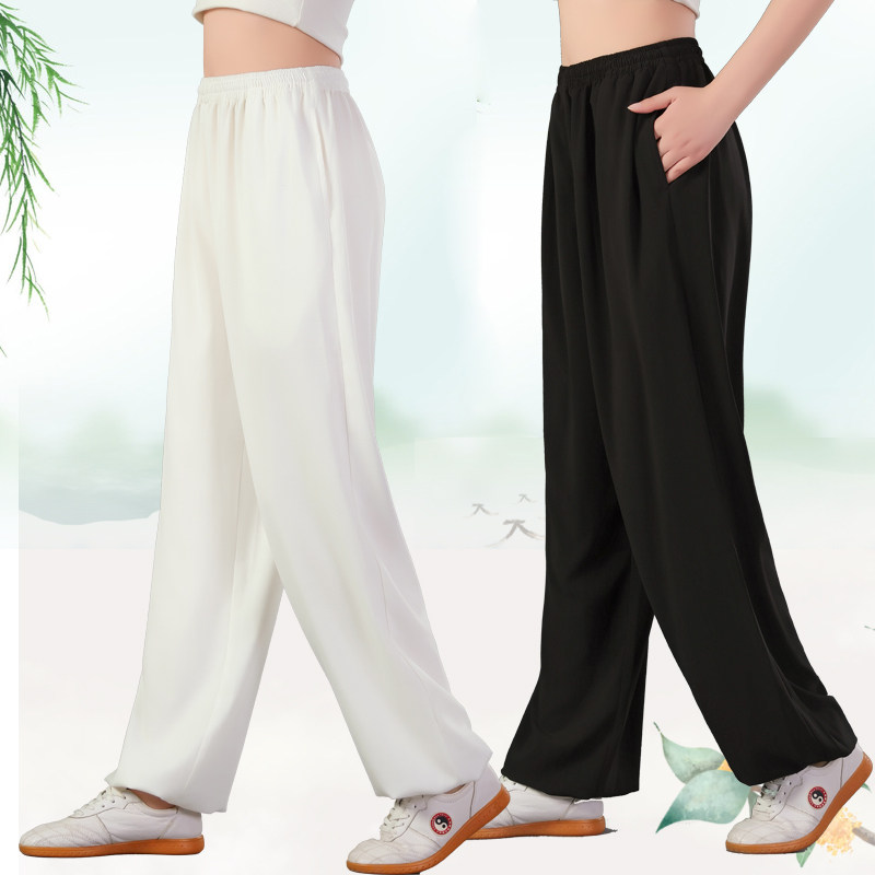 恒树弹力麻春夏太极服裤练功裤休闲灯笼武术裤侧兜透气健身晨练裤