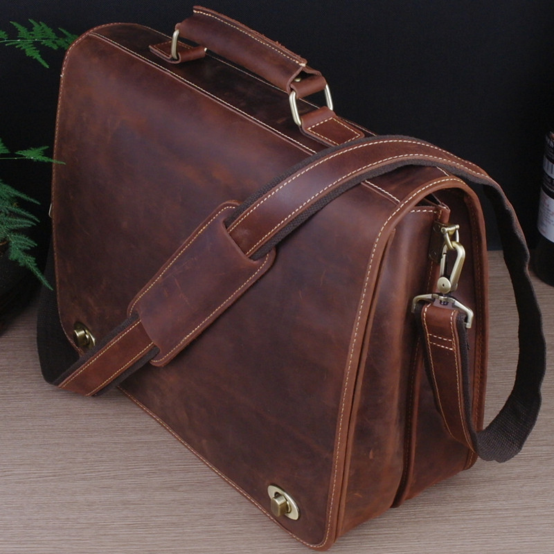 欧美新款头层牛皮复古公文包 真皮手提商务包 男士单肩包女士包