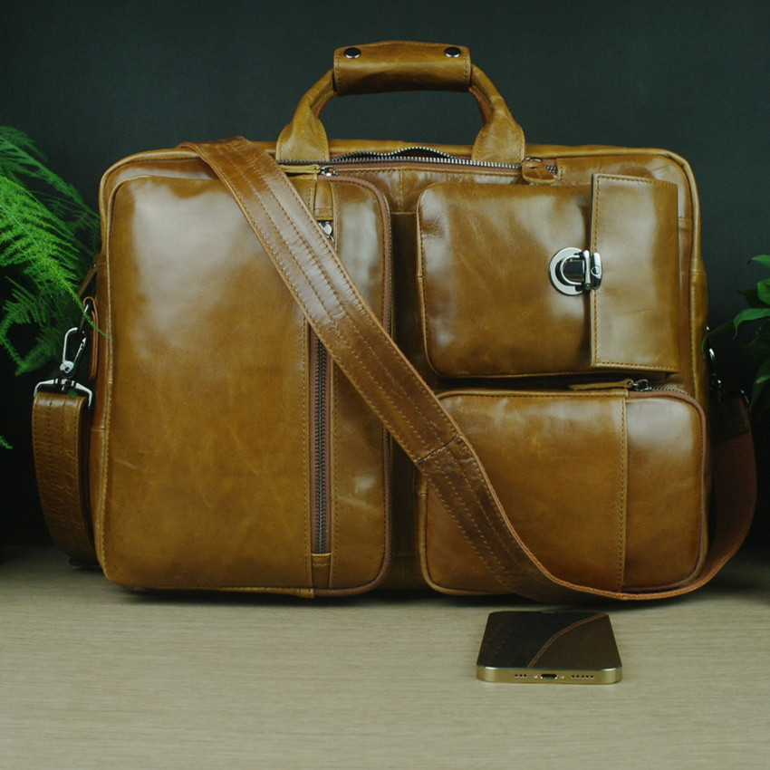 欧美手提新头层牛皮三用商务包 真皮17寸电脑背包 双肩男女公文包