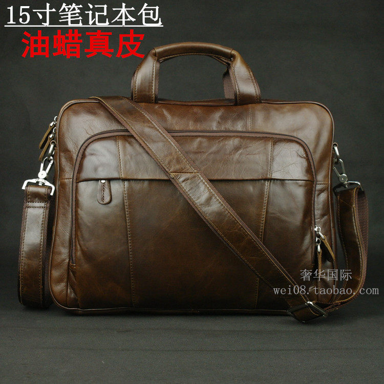 复古进口头层牛皮男士包 真皮公文女包 油蜡皮包15寸笔记本电脑包