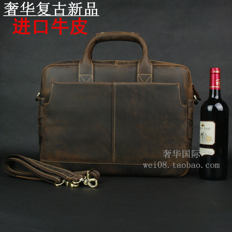 欧美风头层牛皮公文包新品