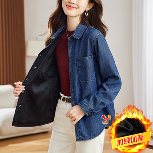 巨好看复古蓝牛仔衬衫外套女2025秋冬内衬加绒通勤百搭长袖上衣