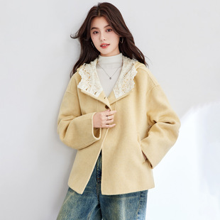 鹅黄色羊毛呢外套女短款小个子上衣2025秋冬新款时尚双面呢子大衣