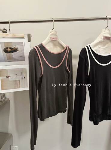 特价不退换/韩货 撞色 可分开叠穿两件套