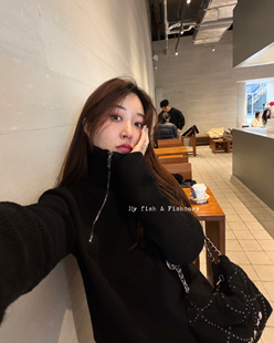 自带显瘦效果 斜拉链羊毛针织毛衣外套2025秋冬新品