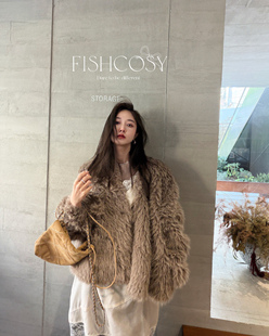 毛毛外套 Fishcosy韩国设计师新品 杂色毛流感 休闲宽松环保皮草