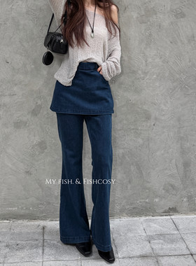 小个子女生！复古牛仔假两件 软弹面料超舒服 小微喇显瘦休闲裤