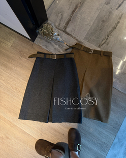 韩国新款 裙带腰带 羊毛单褶西装