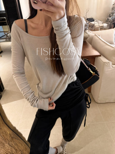 宛若肌肤 性感微透！自留巨舒服大领t  超软百搭显瘦长袖T恤打底