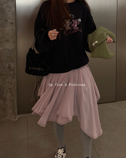 2025秋冬新品 韩国浪漫粉紫色不规则冬季 纱裙