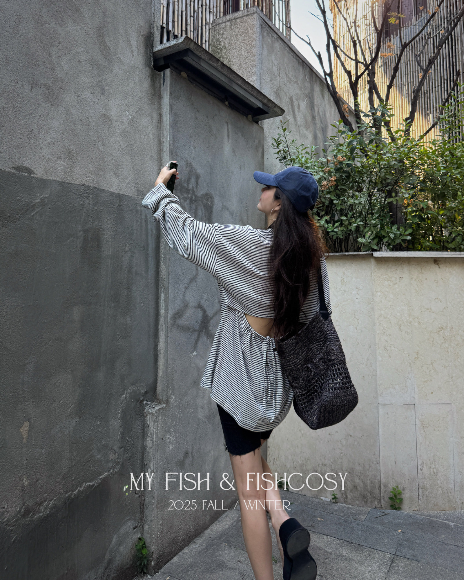 韩国现货!巨好看的条纹衫 后背露腰巨显瘦 中长款大T My fish