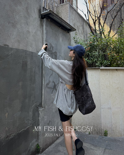 韩国现货！巨好看的条纹衫 后背露腰巨显瘦 中长款大T  My fish