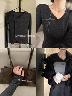 超级百搭2025秋冬新品 杂色波浪边打底衫 定制面料 磨毛质感