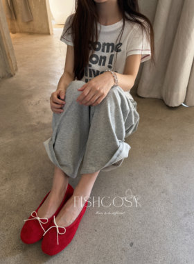 韩国现货！薄棉花边卫裤 松紧腰裤腿可卷两穿休闲卫裤