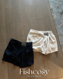 超显腿长！低腰裙裤 不规则设计真皮标褶皱裙裤 韩国夏季新品