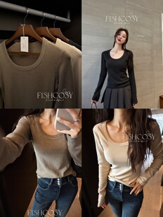 姐姐自留 加绒打底 T恤 fish 圈型定位大领圆领长袖 必入推荐