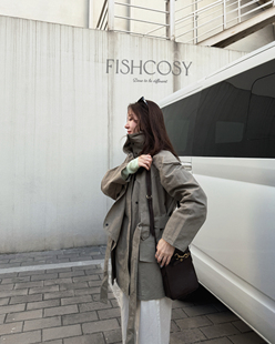 可立领可翻领绑带风衣外套myfish夏威夷人鱼 工装 气质风衣 实拍图