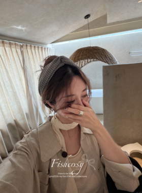 Fishcosy 韩国定制 复古格子扭结设计显发量宽发箍 不勒头超舒服