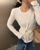 赛莱尔配羊毛软糯纽结设计立体褶皱长袖 T恤