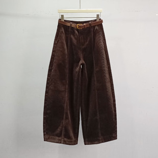 子 加绒加厚宽松阔腿裤 咖啡色复古风灯芯绒休闲弯刀裤 女2025秋冬季