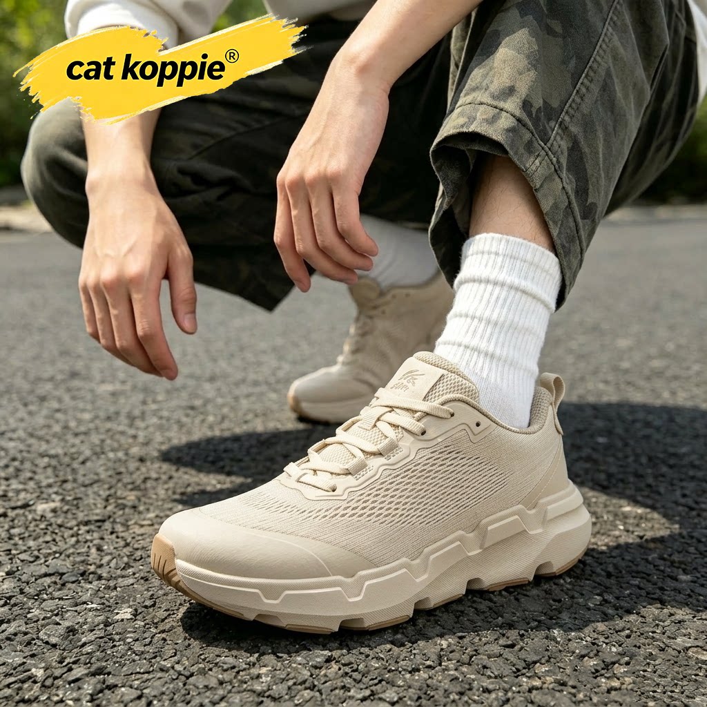Cat Koppie浅卡其色简约厚底防滑耐磨运动鞋网面透气缓震舒适低帮