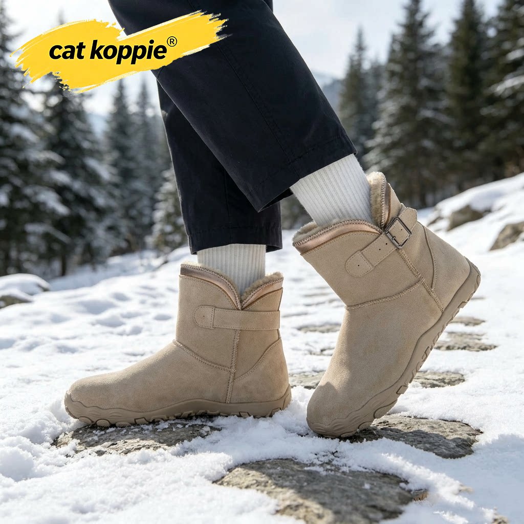Cat Koppie浅卡其色加绒防滑耐磨男士雪地靴绒面保暖舒适中筒男靴