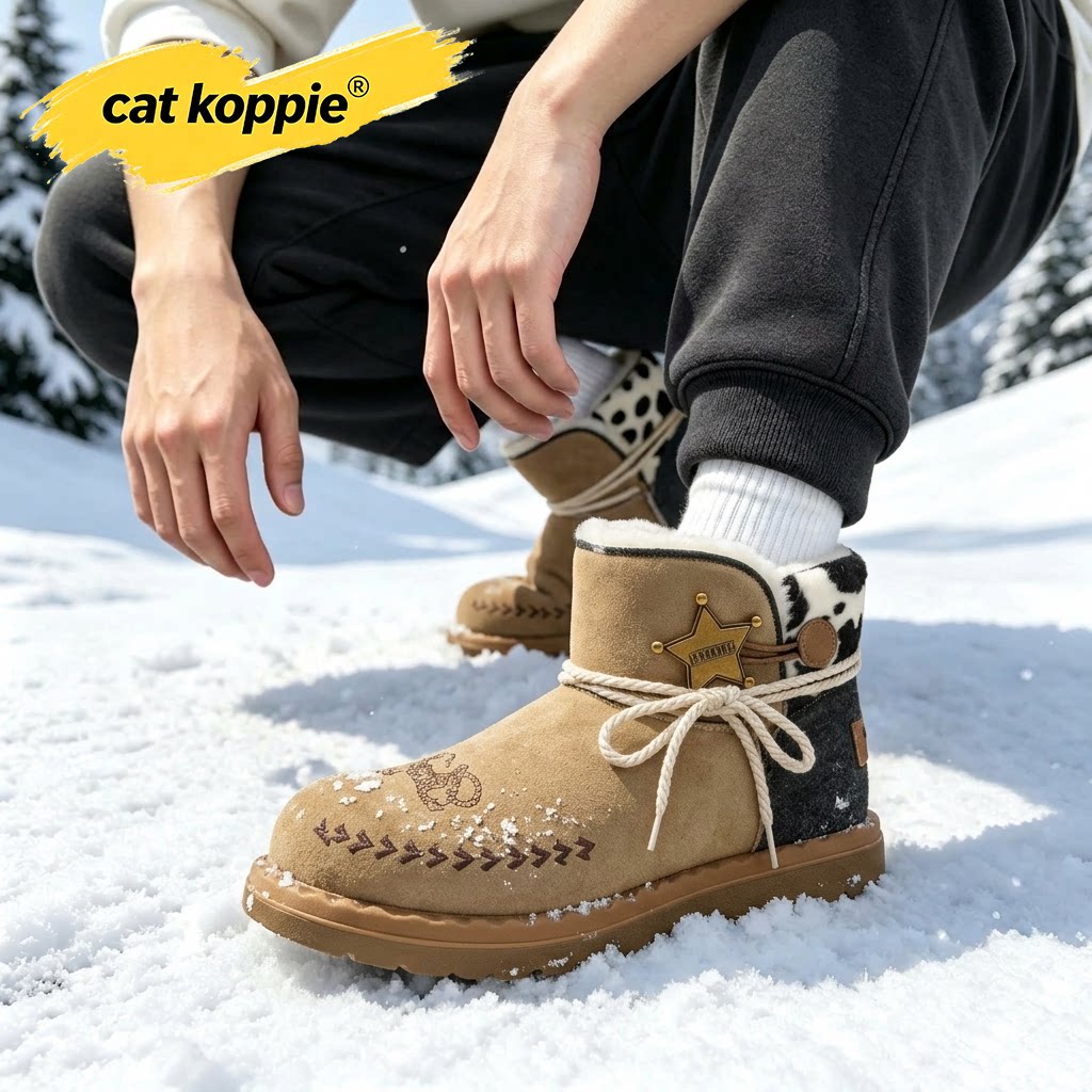 Cat Koppie雪地靴男2026新款冬季加绒加厚潮牌皮毛一体棉鞋