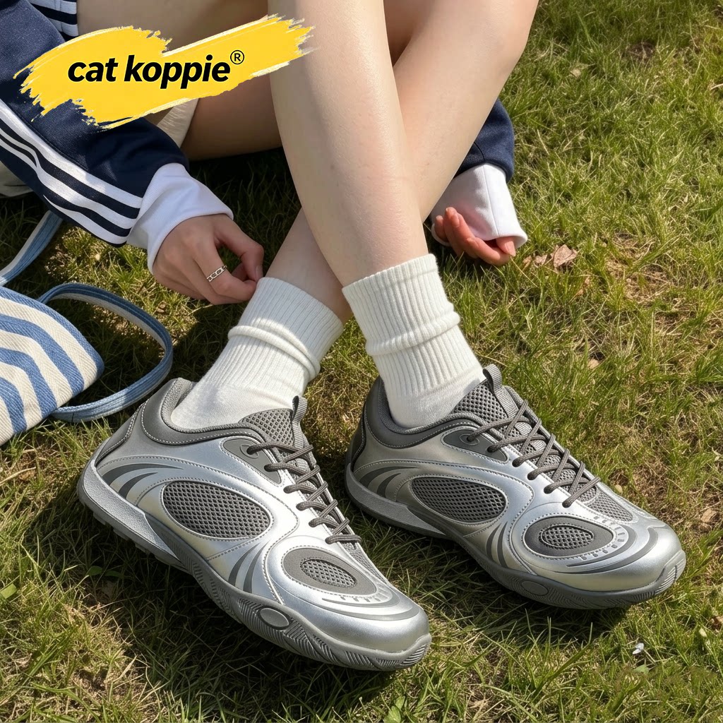 Cat Koppie休闲板鞋学生系带运动透气几何图案厚底圆头秋季