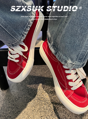 【香港&轻奢】鞋子男潮鞋小众透气红色布鞋男款潮流百搭高街板鞋