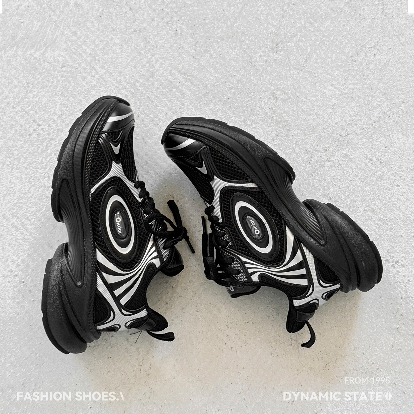 【香港&轻奢】&做旧黑银色飞碟跑鞋国潮牌厚底增高情侣