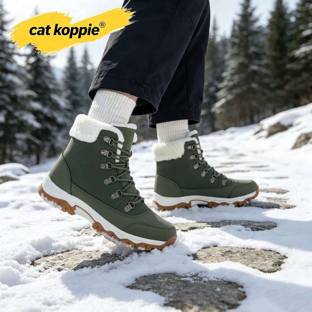 Cat Koppie军绿色户外工装防滑耐磨雪地靴防水革保暖锁温高帮男鞋