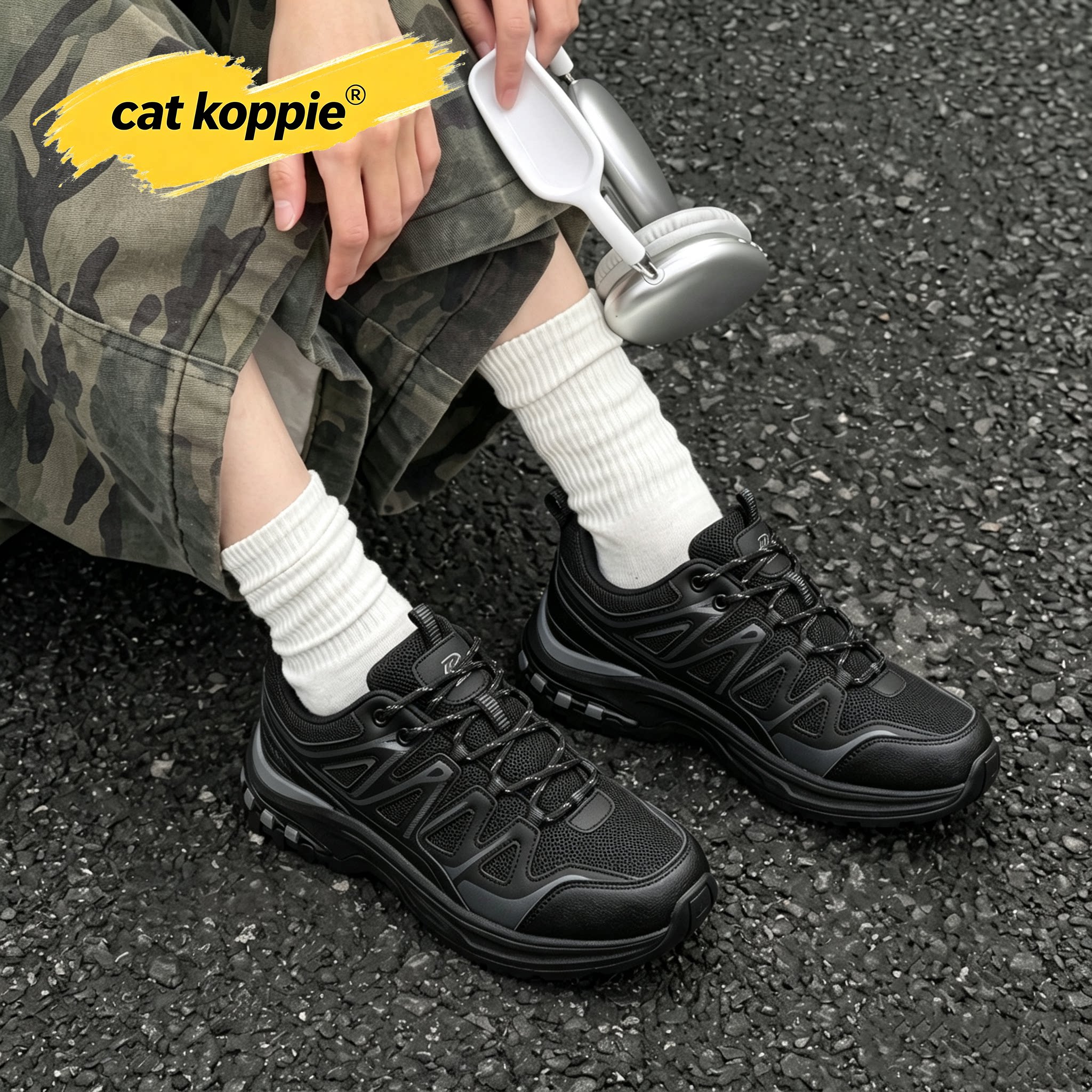 Cat Koppie户外登山男鞋秋季透气网面休闲运动厚底增高徒步潮鞋