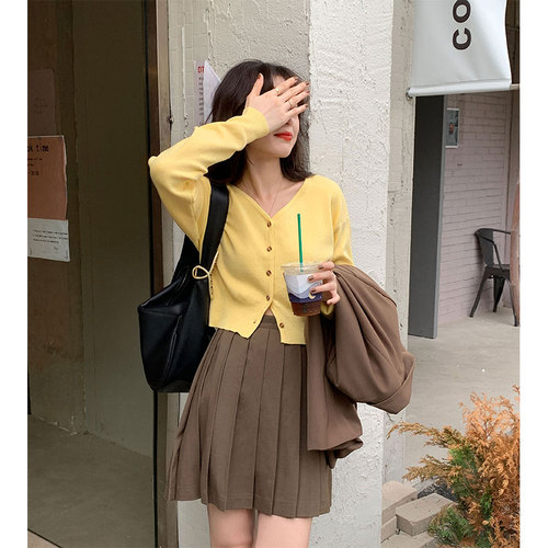 Actual shooting of the new autumn high waist slim pleated skirt slim casual skirt women's Korean version