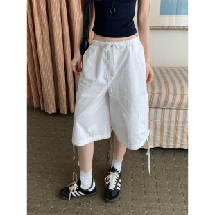 纯色宽松口袋短裤 实拍工装 休闲裤 直筒型中腰抽绳五分裤 Y3891 裤