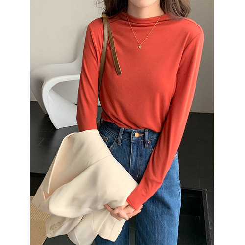 Real shot of bottoming shirt, half turtleneck, autumn and winter retro style knitted sweater, long-sleeved T-shirt, Korean style inner and outer top