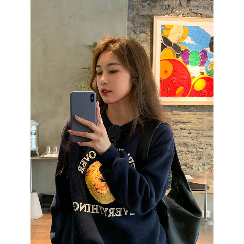 Real shot of Korean retro doughnut letter printed new style women's sweater in autumn and winter 2020