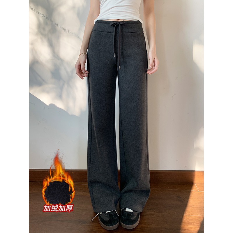 实拍深灰色微辣休闲裤女秋冬加绒高腰弹力显瘦梨型身材卫裤子3615