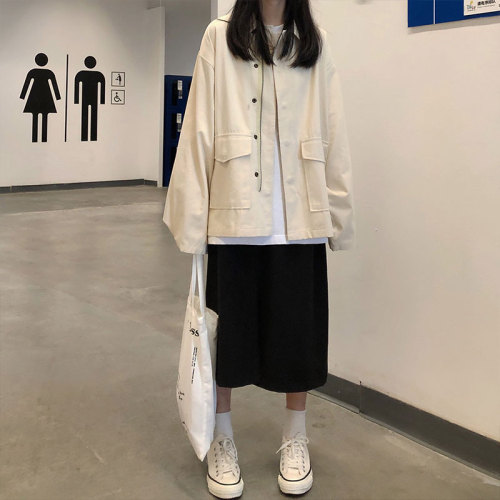 Actual photo of Korean loose thin windbreaker jacket, tooling, wind BF jacket, new style of women in 2019