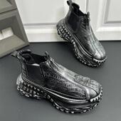 2024冬季 高帮鞋 新款 男增高运动休闲鞋 百搭 加绒轮胎老爹鞋 潮牌男鞋