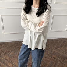 简约宽松显瘦oversize竹节棉圆领长袖 T恤打底衫 女 yesroom秋季 韩版