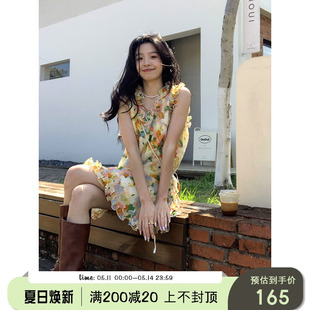 yesroom「巴塞罗那街头」度假甜美法式 碎花花朵无袖 背心裙连衣裙