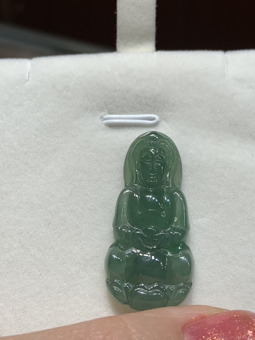 天然A货翡翠玉观音吊坠 冰种满绿观音菩萨挂坠 小观音小玉坠 玉佩