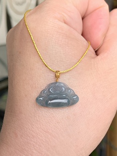 18K镶嵌天然A货翡翠玉佛吊坠 冰种满绿佛公挂坠 迷你站佛爷项坠